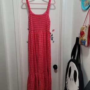 Lane Bryant Vibrant Red and Pink Checkered Maxi Dress